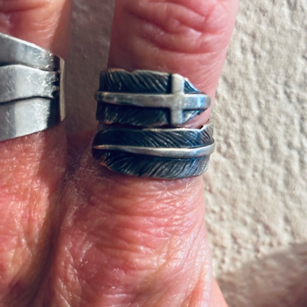 Feather Cross Sterling Silver Ring - image 2